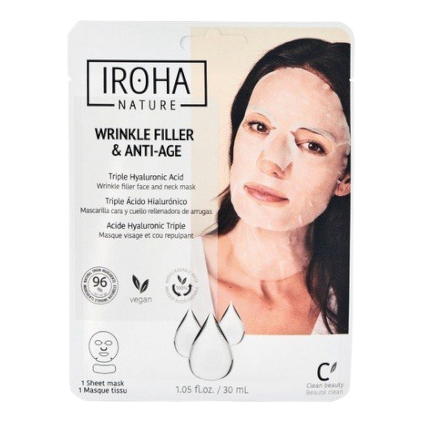 Masque Visage et cou  Ultra hydratant à L'acide hyaluronique Iroha Nature